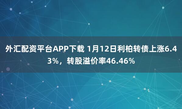 外汇配资平台APP下载 1月12日利柏转债上涨6.43%，转股溢价率46.46%