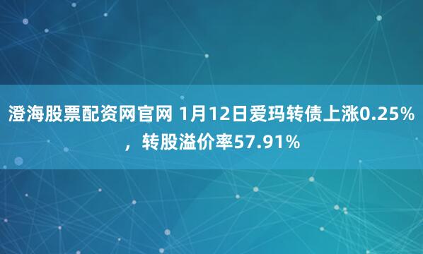 澄海股票配资网官网 1月12日爱玛转债上涨0.25%，转股溢价率57.91%